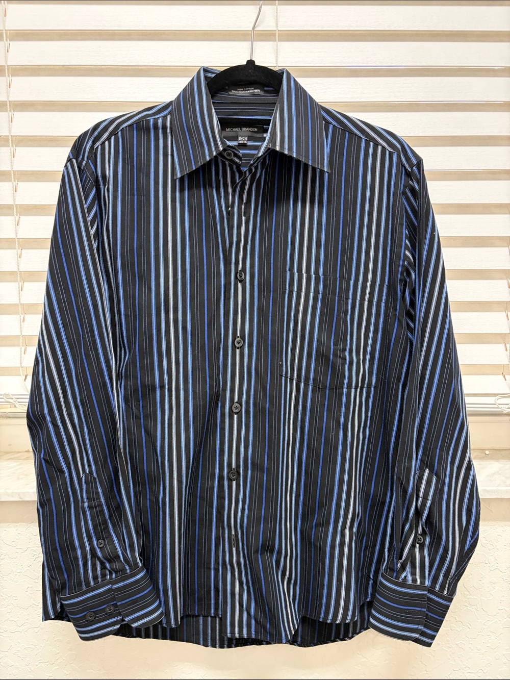 Michael Brandon Black Shirt with Blue and Light Blue Stripes